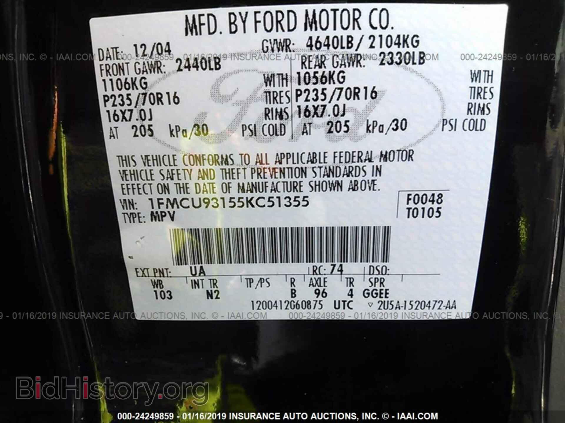 2005 FORD ESCAPE - VIN: 1FMCU93155KC51355 - Фото 9