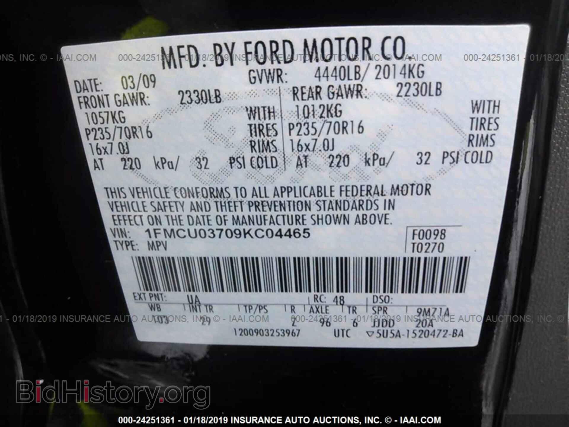 2009 FORD ESCAPE - VIN: 1FMCU03709KC04465 - Photo 9