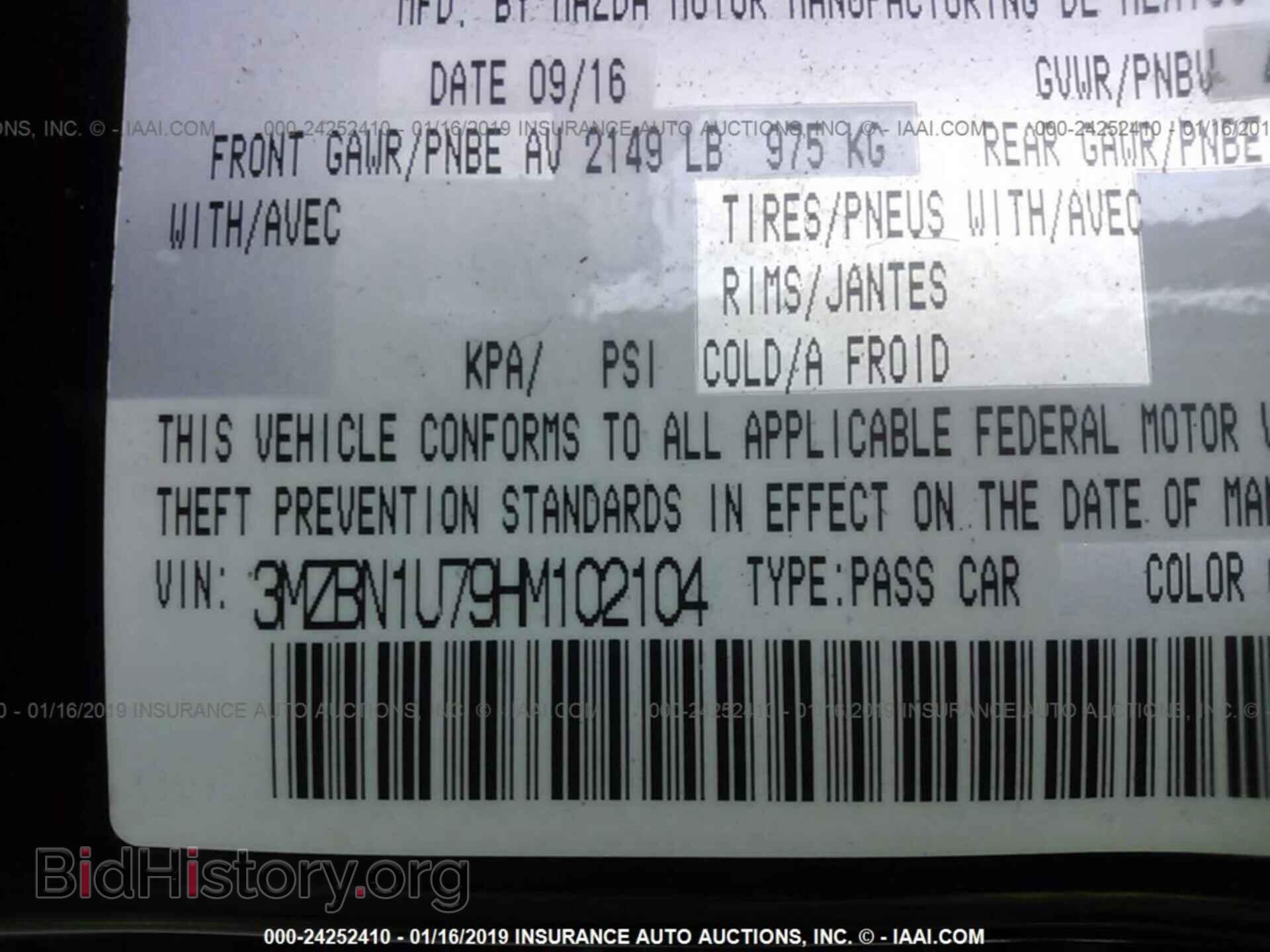 2017 MAZDA 3 - VIN: 3MZBN1U79HM102104 - Фото 9