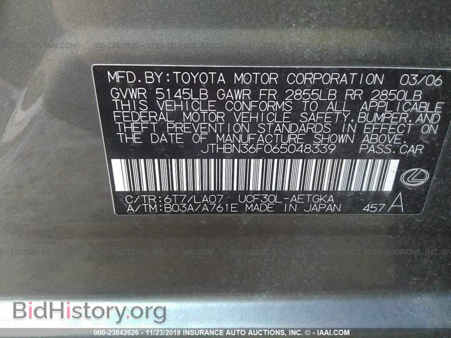 2006 LEXUS LS - VIN: JTHBN36F065048339 - Photo 9