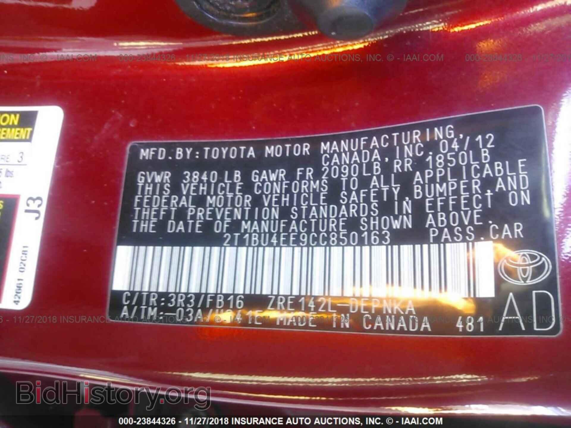 2012 TOYOTA COROLLA - VIN: 2T1BU4EE9CC850163 - Фото 9