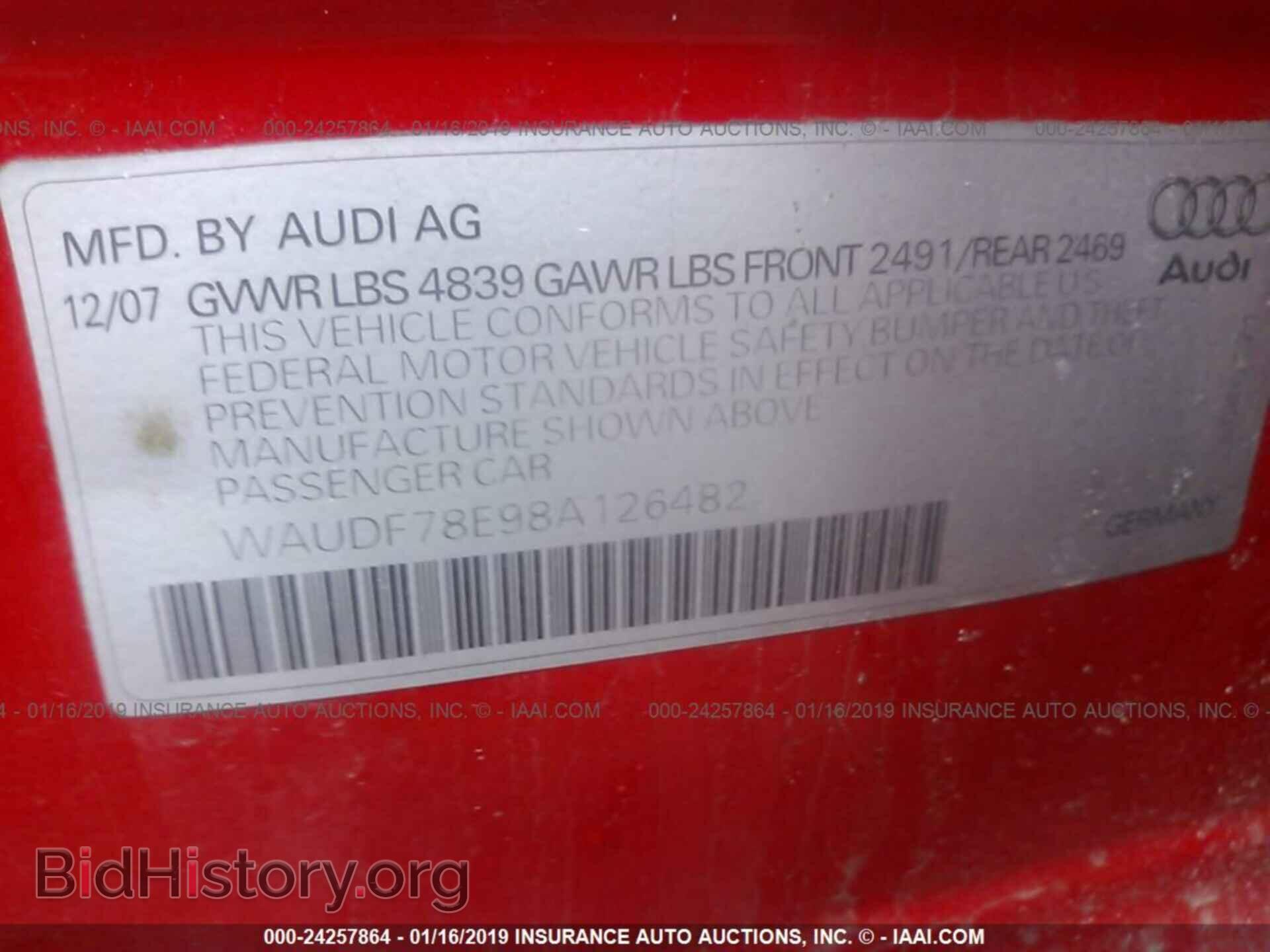 2008 AUDI A4 - VIN: WAUDF78E98A126482 - Фото 9