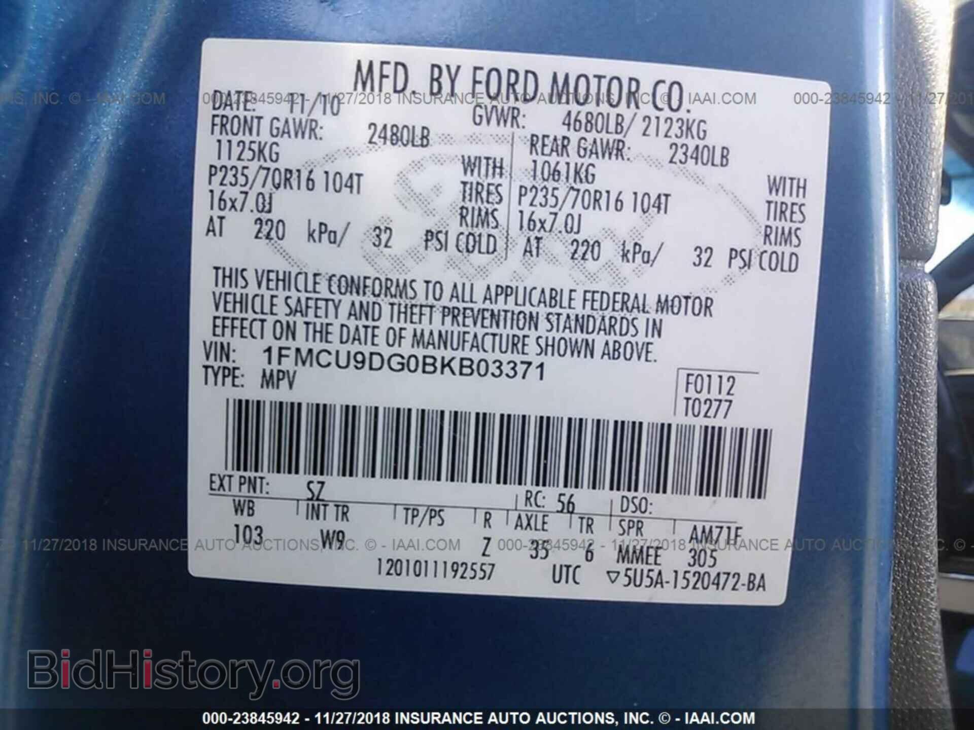 2011 FORD ESCAPE - VIN: 1FMCU9DG0BKB03371 - Photo 9
