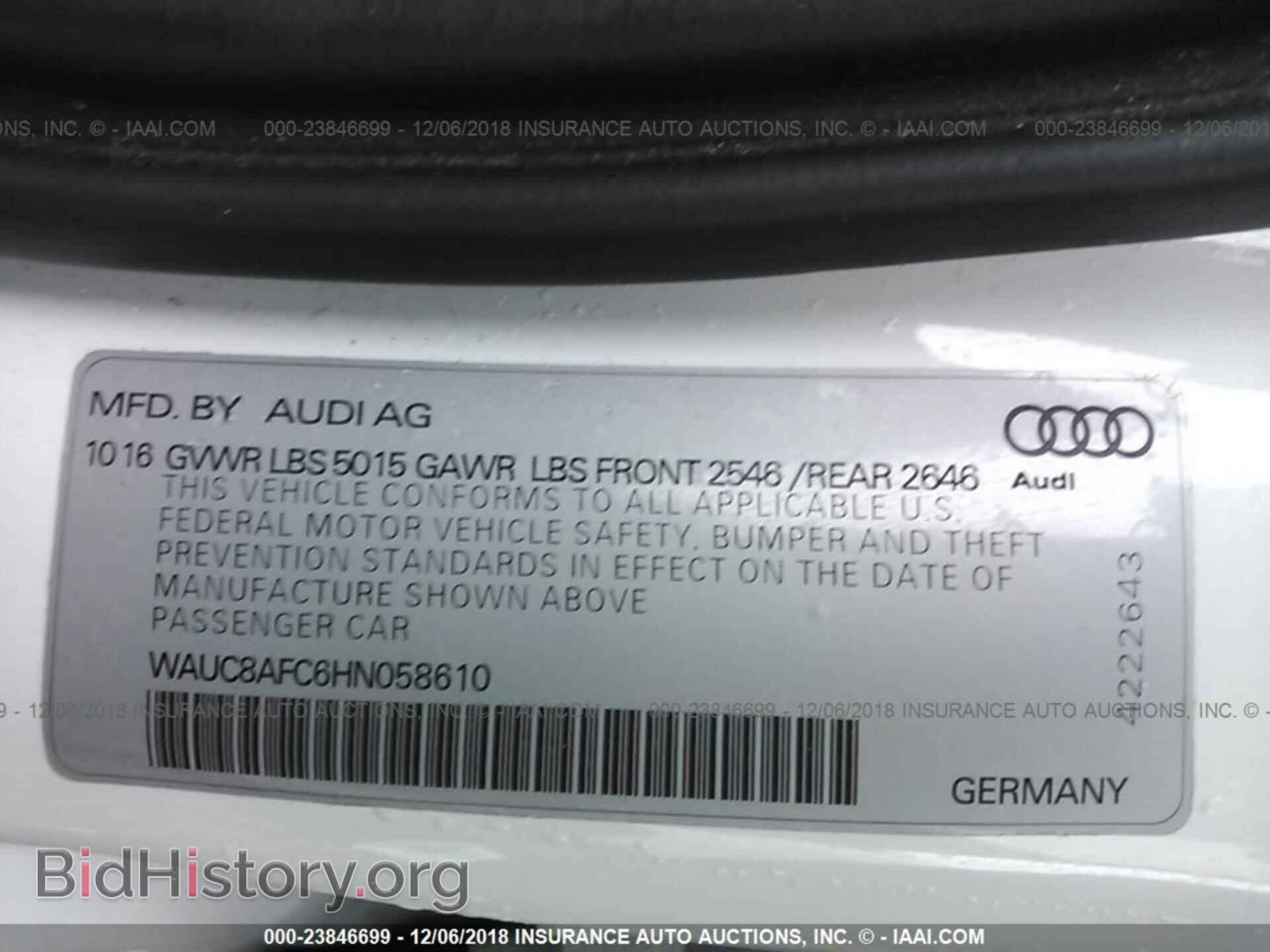 2017 AUDI A6 - VIN: WAUC8AFC6HN058610 - Фото 9