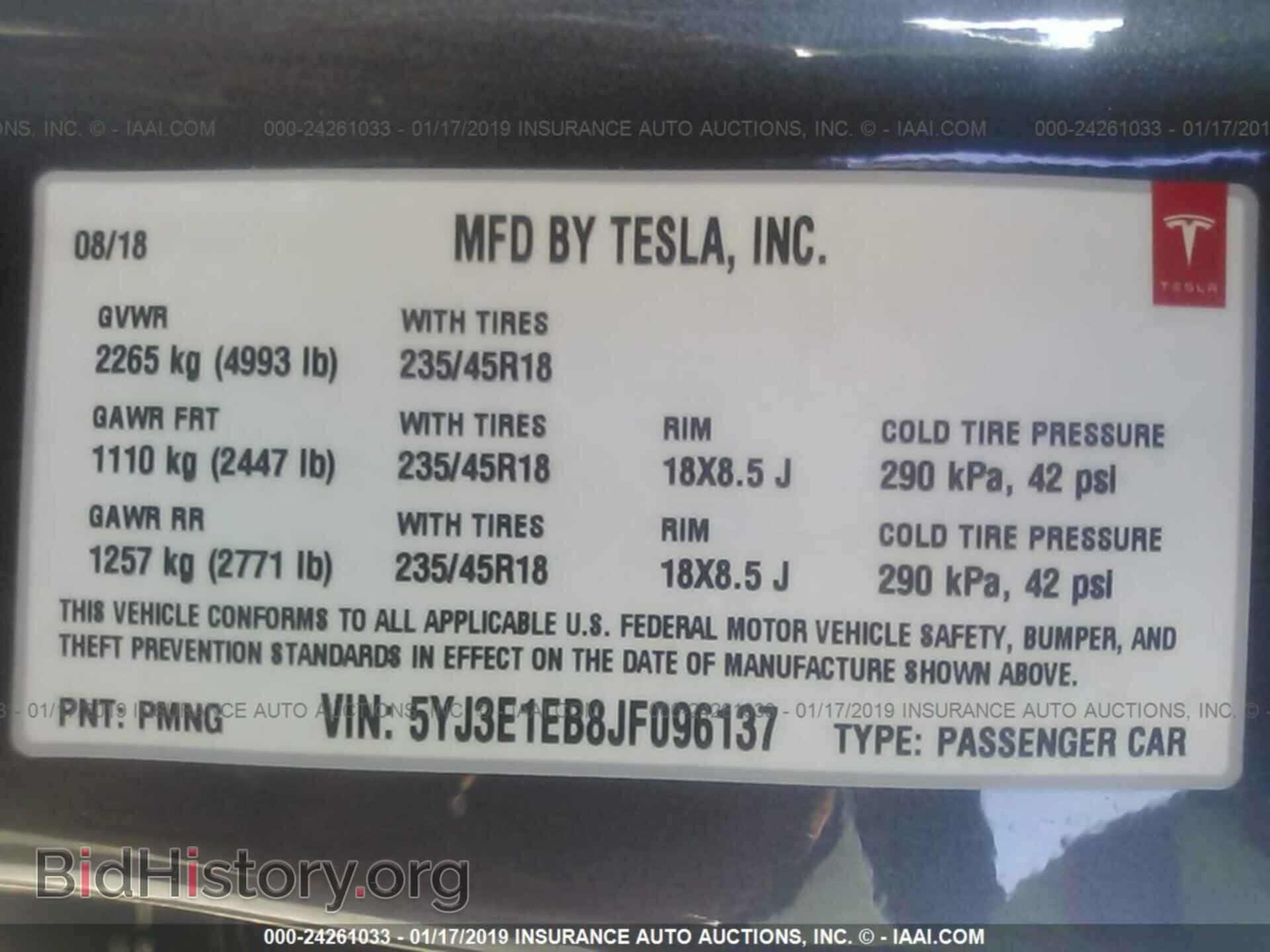 2018 TESLA MODEL 3 - VIN: 5YJ3E1EB8JF096137 - Фото 9