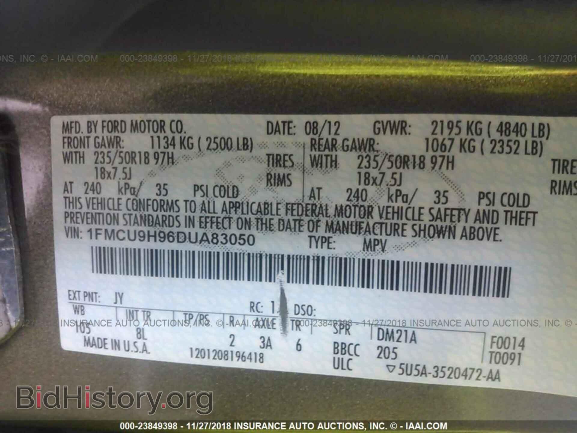 2013 FORD ESCAPE - VIN: 1FMCU9H96DUA83050 - Фото 9