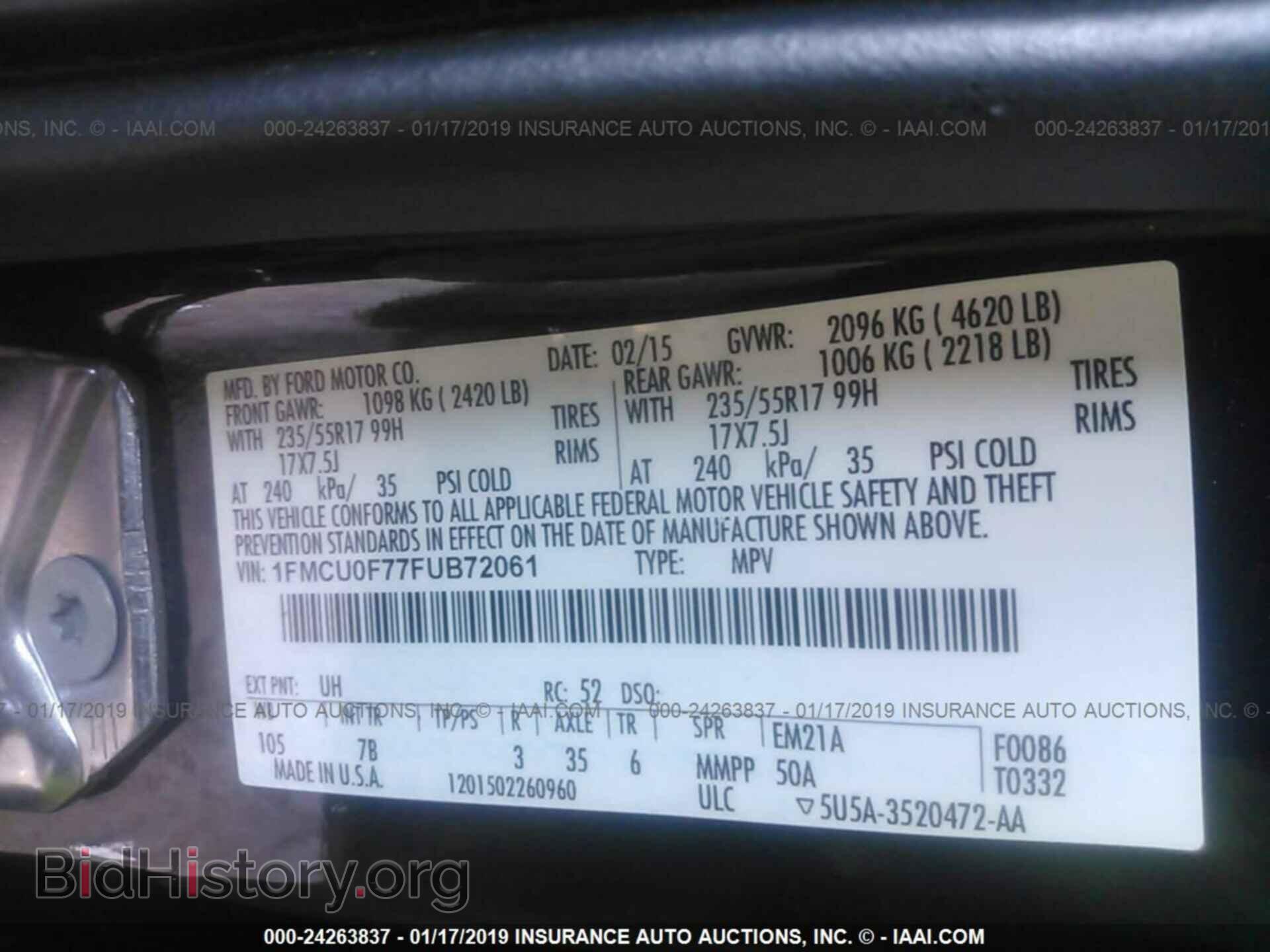 2015 FORD ESCAPE - VIN: 1FMCU0F77FUB72061 - Photo 9