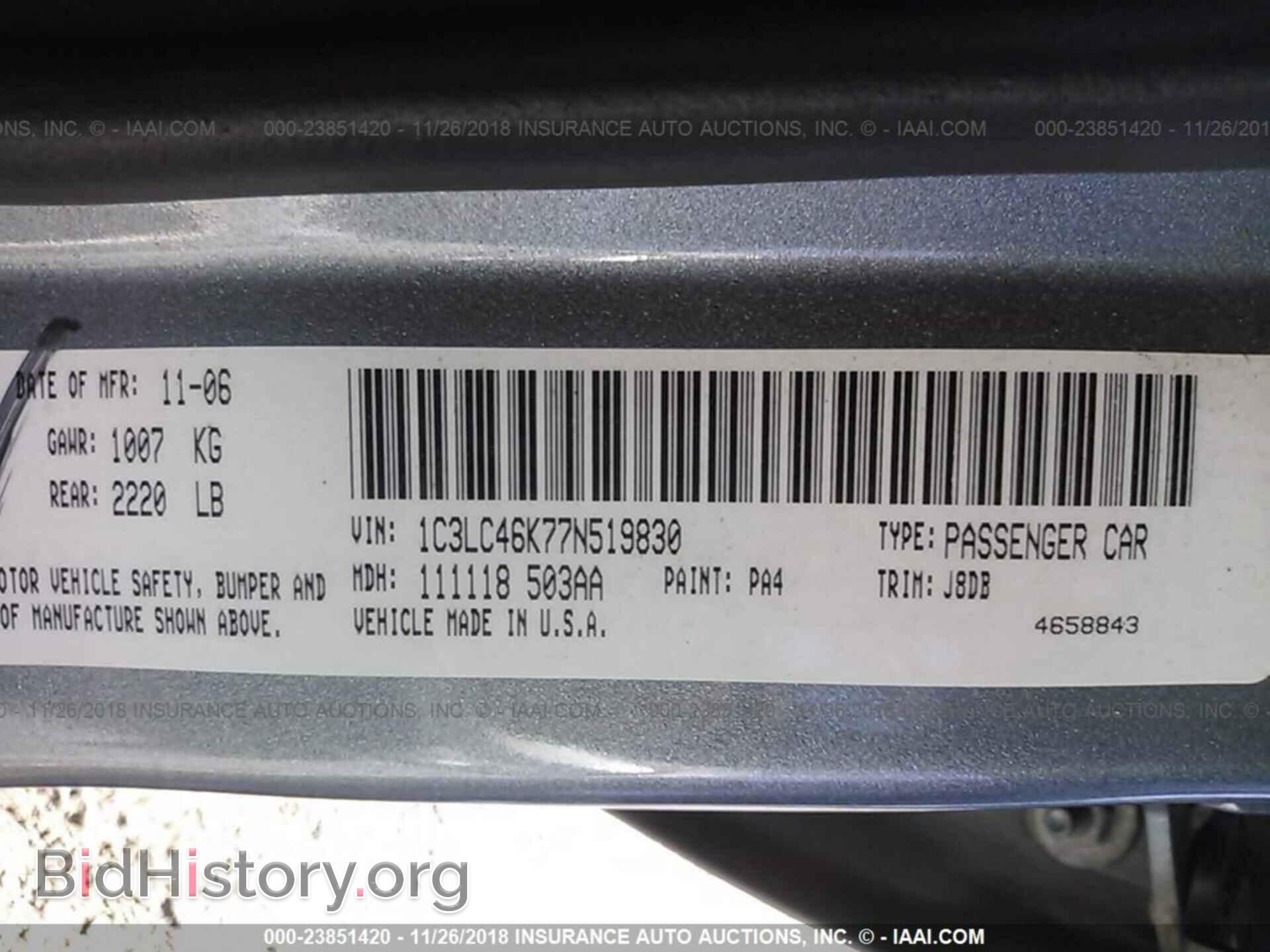 2007 CHRYSLER SEBRING - VIN: 1C3LC46K77N519830 - Фото 9
