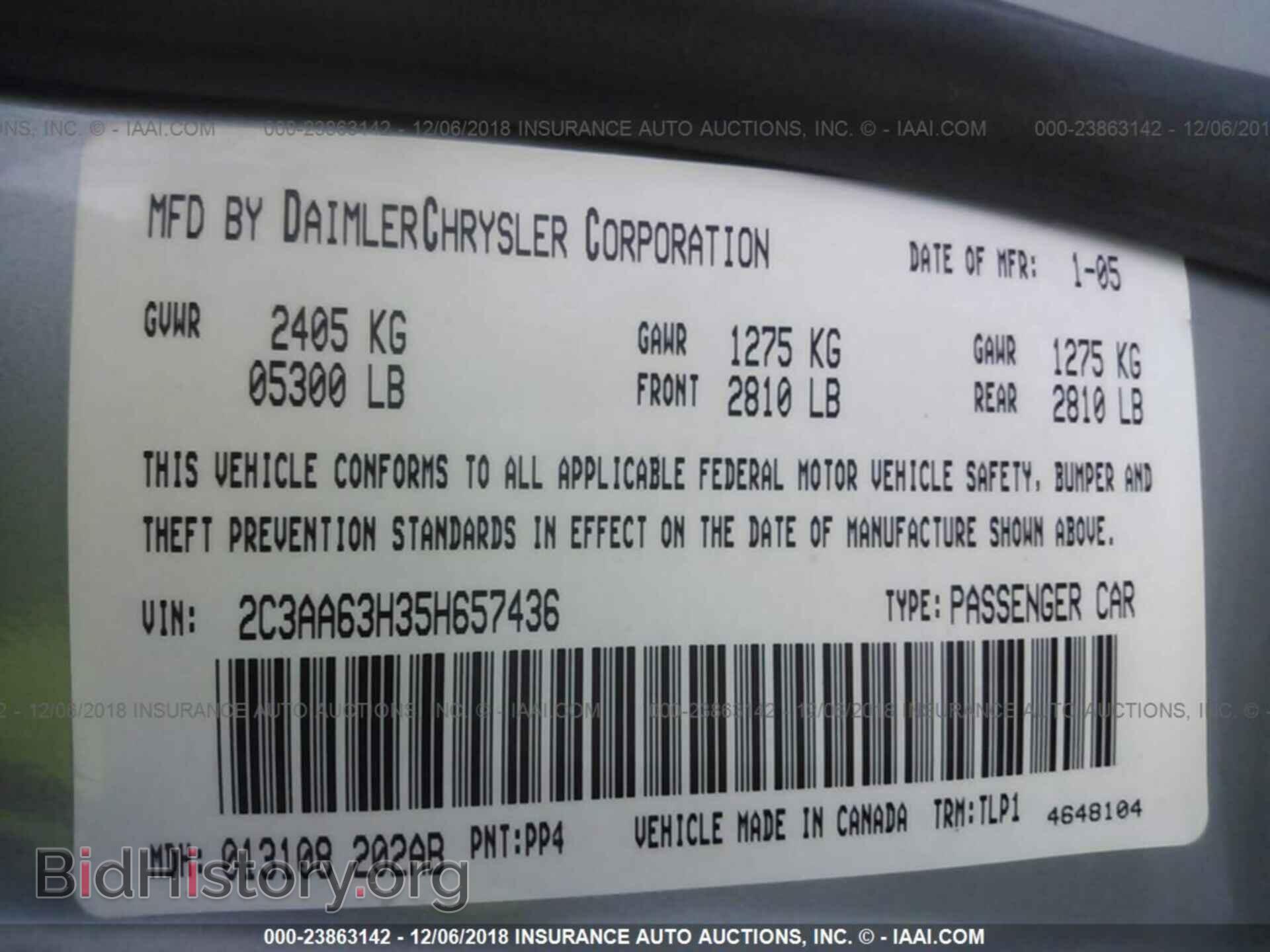 2005 CHRYSLER 300C - VIN: 2C3AA63H35H657436 - Фото 9