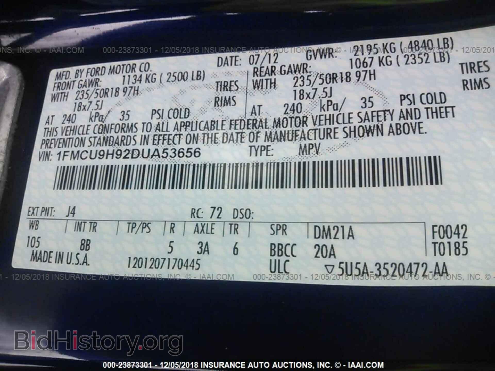 2013 FORD ESCAPE - VIN: 1FMCU9H92DUA53656 - Фото 9