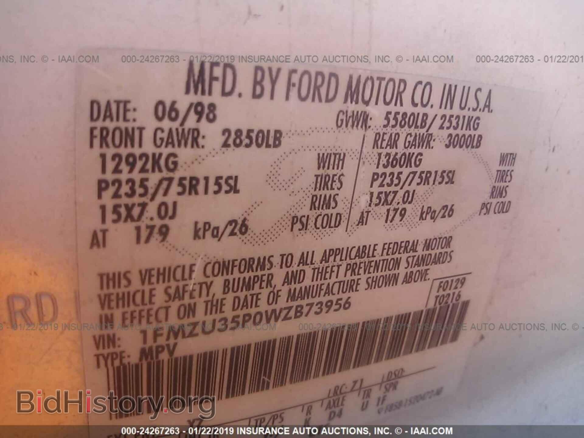 1998 FORD EXPLORER - VIN: 1FMZU35P0WZB73956 - Фото 9
