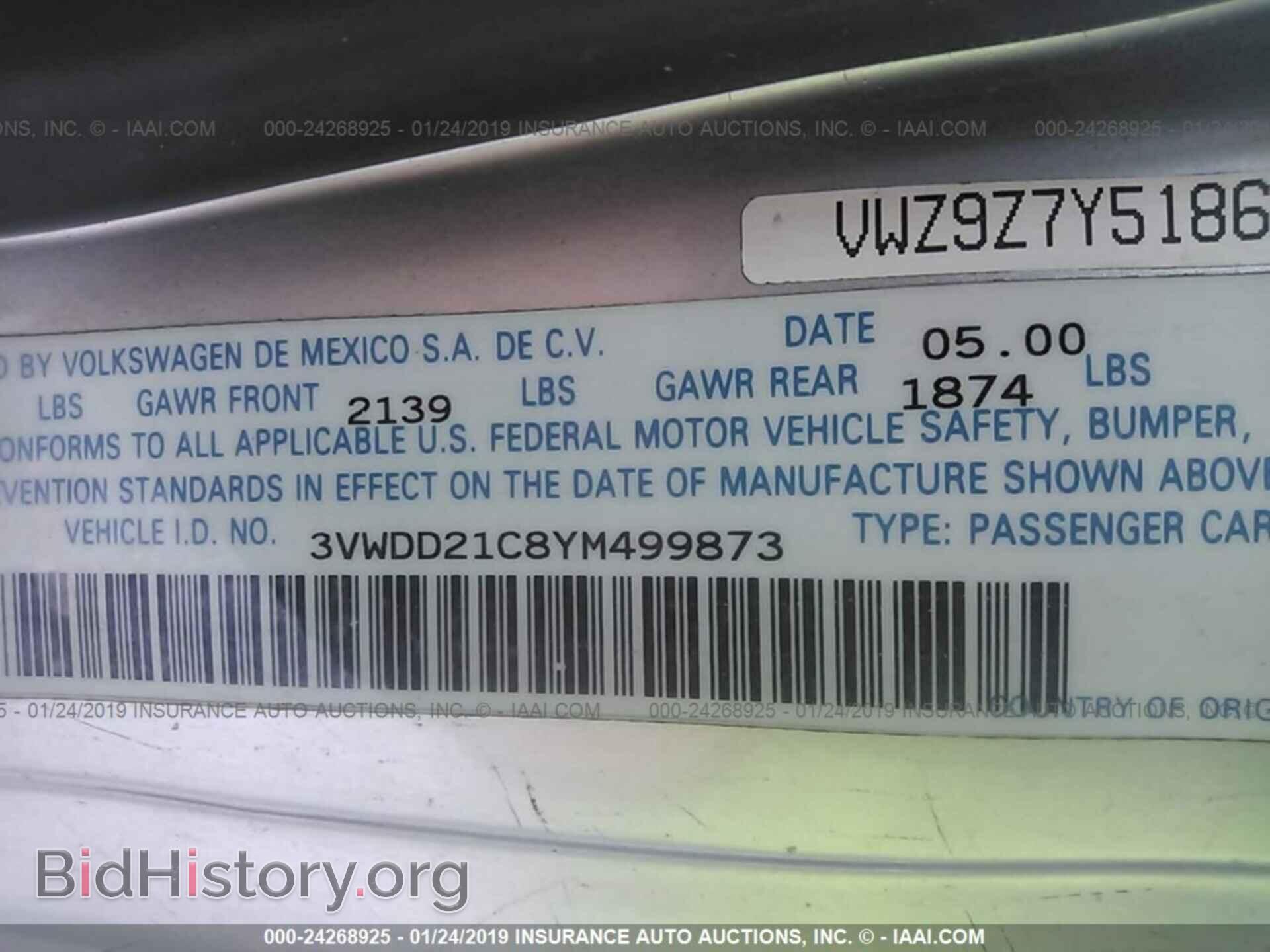 2000 VOLKSWAGEN NEW BEETLE - VIN: 3VWDD21C8YM499873 - Фото 9