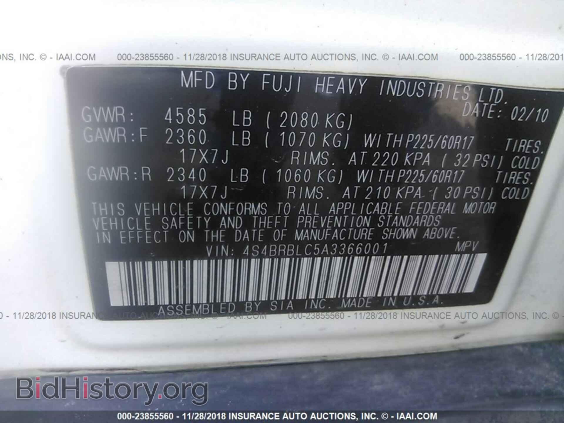 2010 SUBARU OUTBACK - VIN: 4S4BRBLC5A3366001 - Фото 9