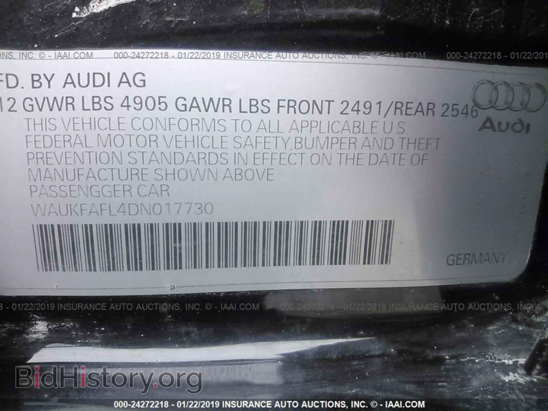 2013 AUDI A4 - VIN: WAUKFAFL4DN017730 - Фото 9
