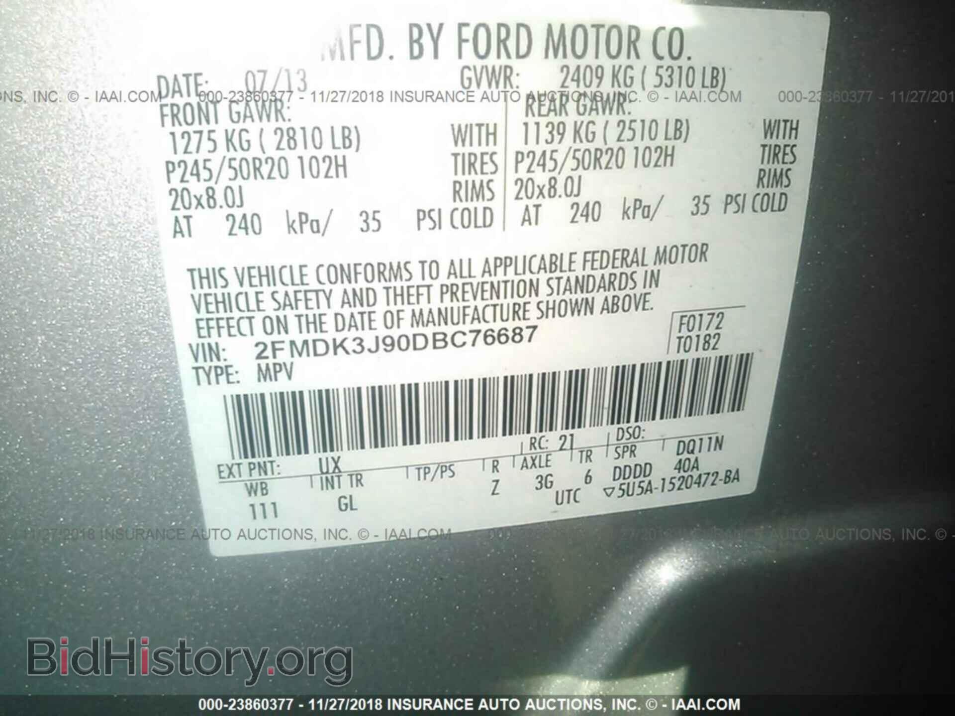 2013 FORD EDGE - VIN: 2FMDK3J90DBC76687 - Фото 9