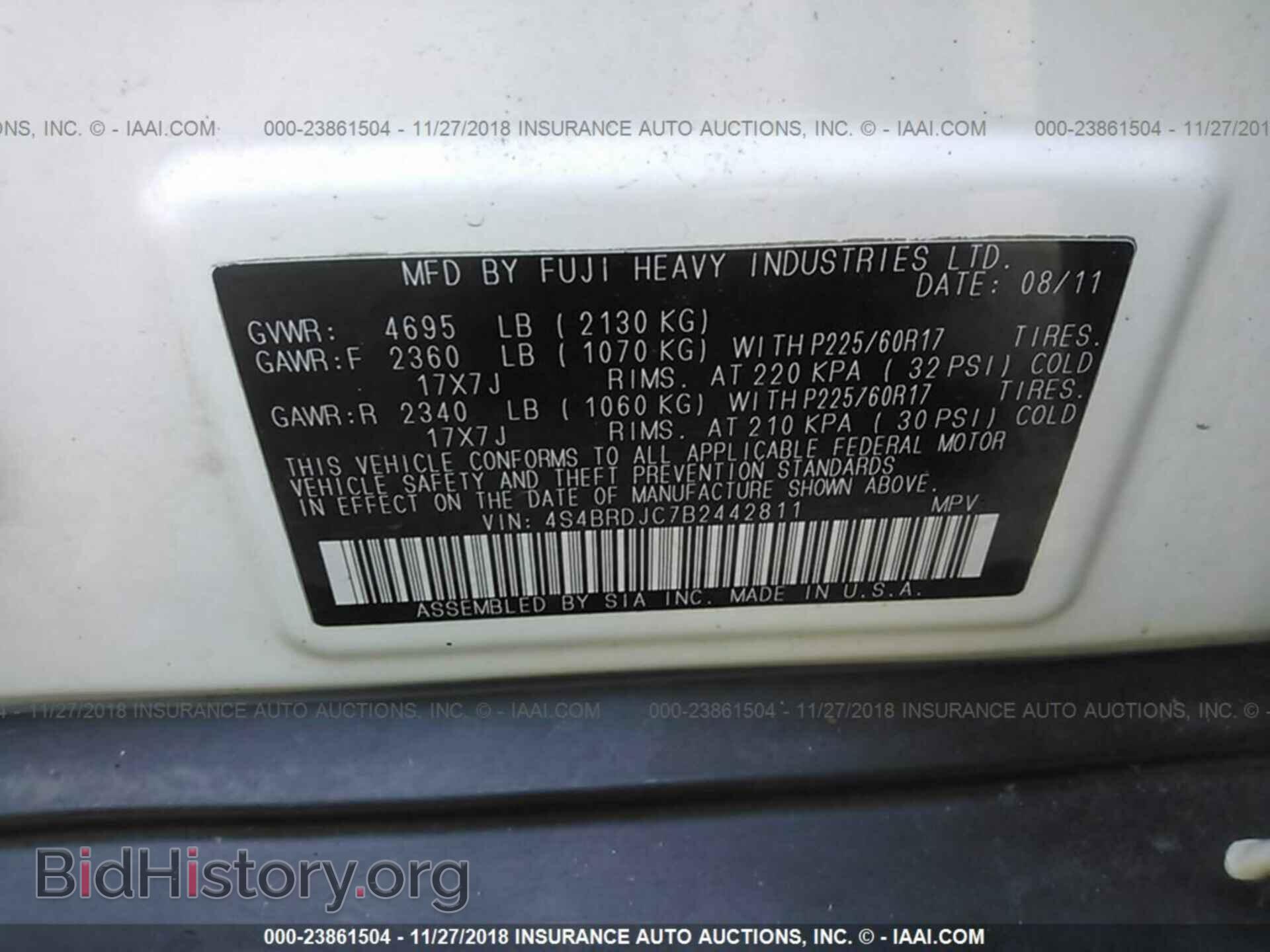 2011 SUBARU OUTBACK - VIN: 4S4BRDJC7B2442811 - Фото 9