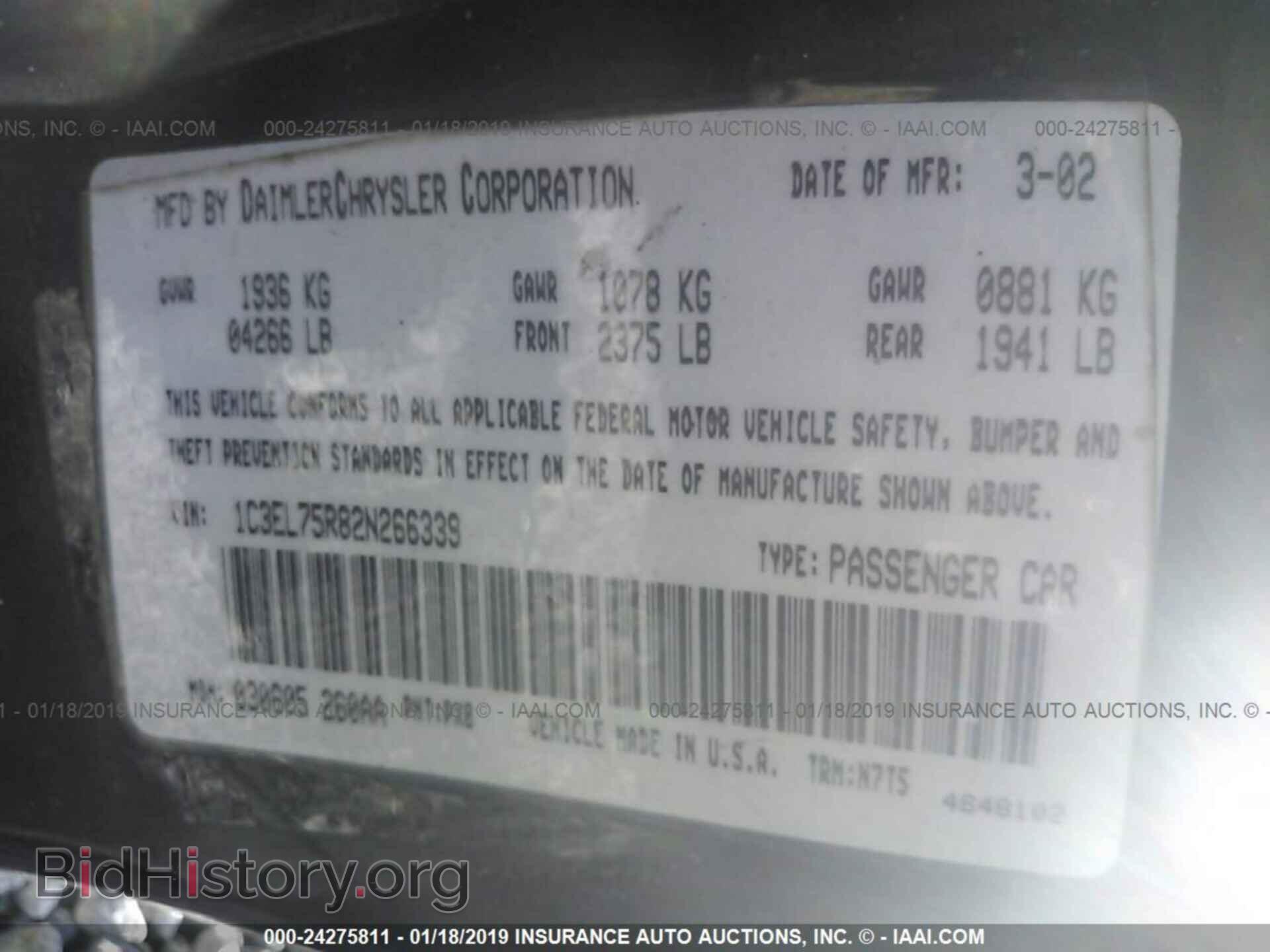 2002 CHRYSLER SEBRING - VIN: 1C3EL75R82N266339 - Фото 9