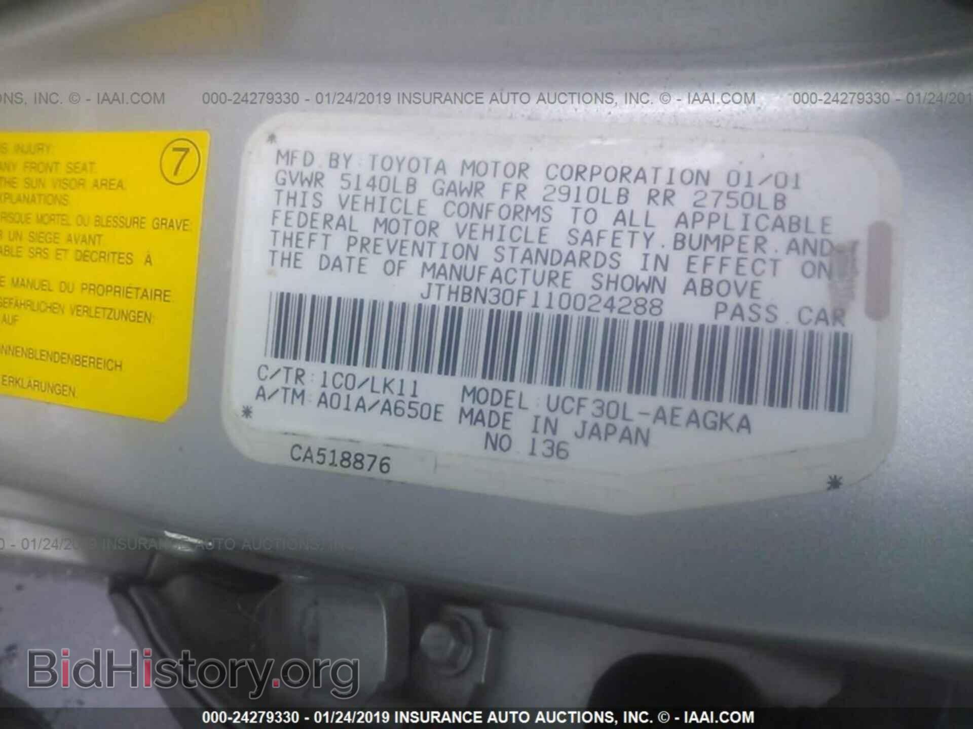 2001 LEXUS LS - VIN: JTHBN30F110024288 - Photo 9