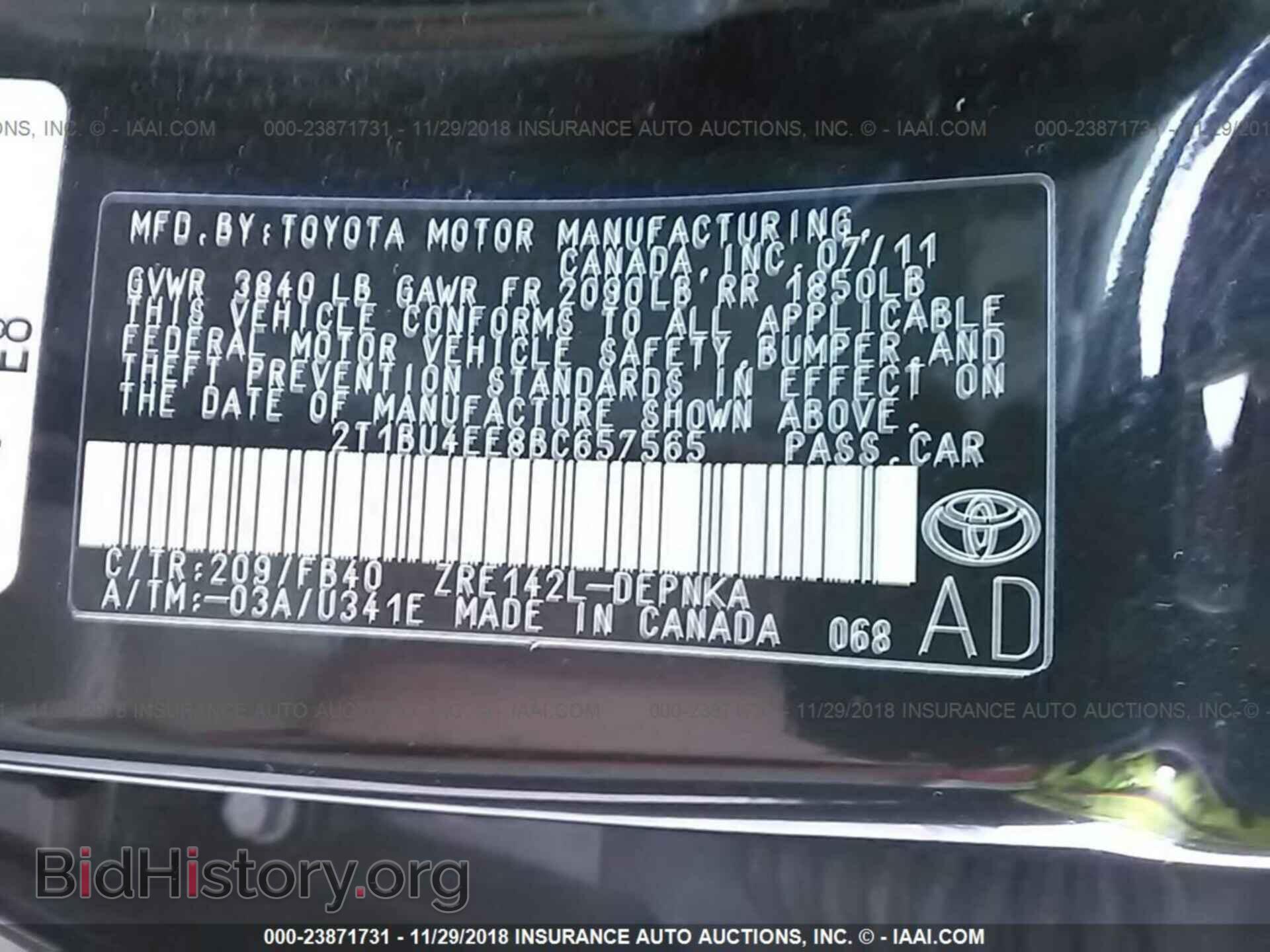 2011 TOYOTA COROLLA - VIN: 2T1BU4EE8BC657565 - Фото 9
