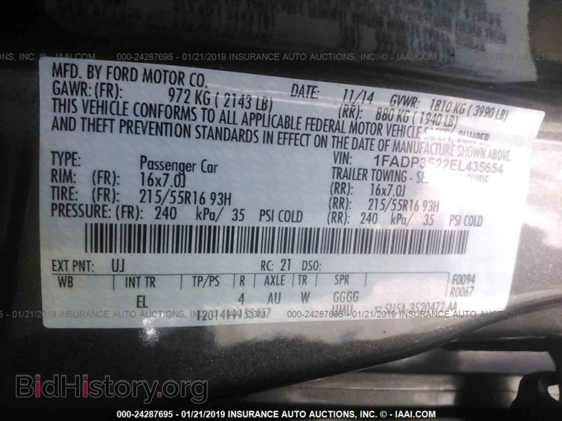 2014 FORD FOCUS - VIN: 1FADP3F22EL435654 - Фото 9