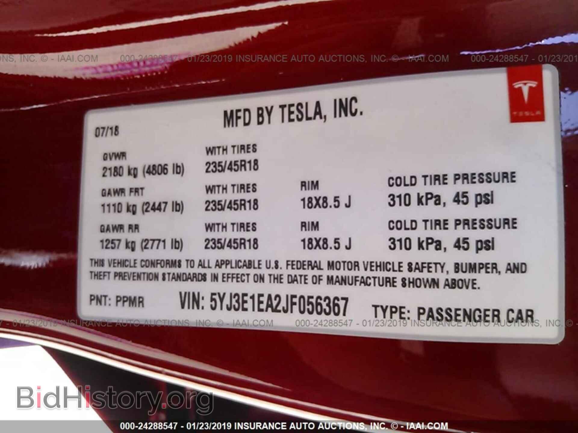 2018 TESLA MODEL 3 - VIN: 5YJ3E1EA2JF056367 - Фото 9