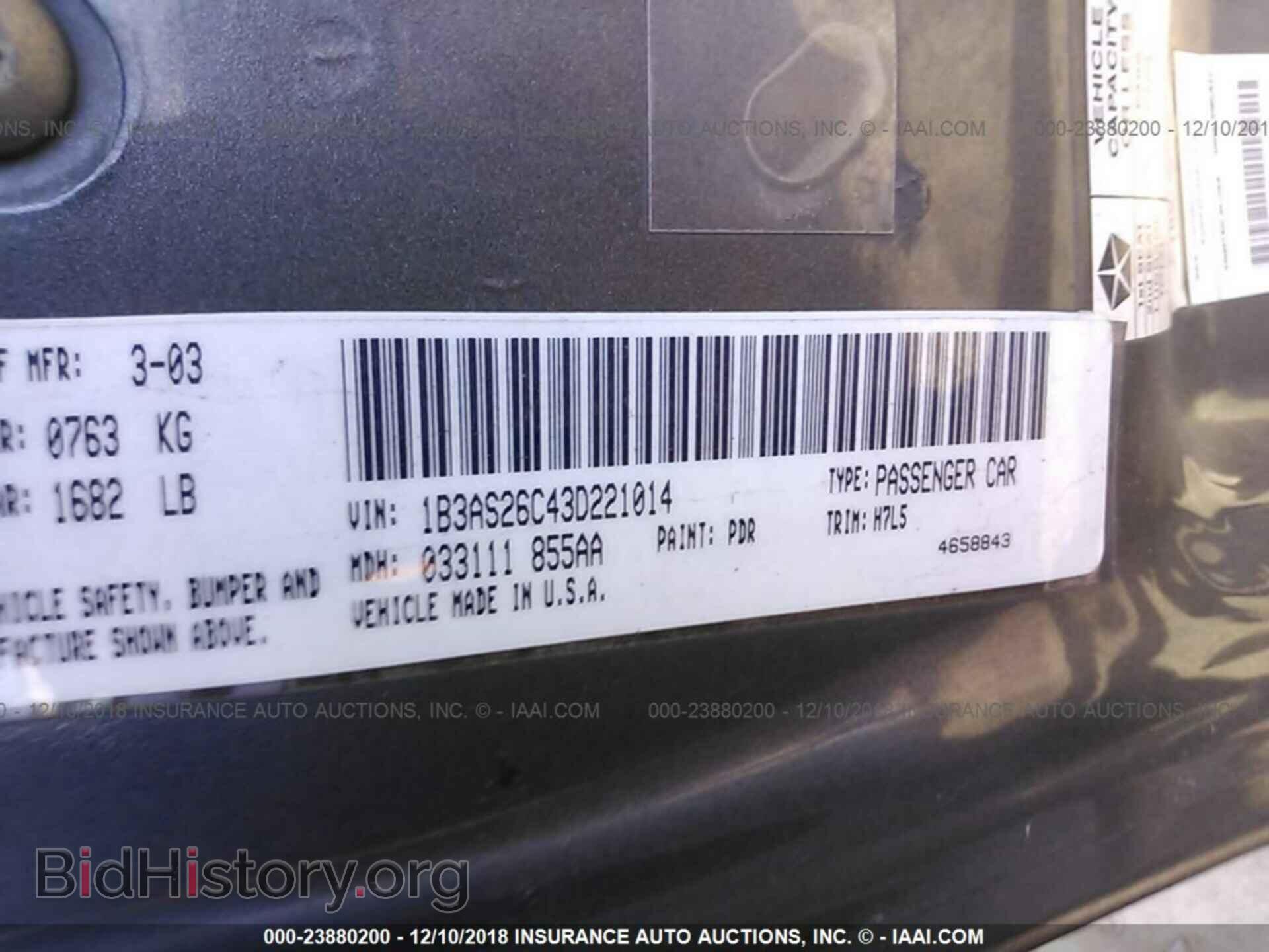 2003 DODGE NEON - VIN: 1B3AS26C43D221014 - Photo 9