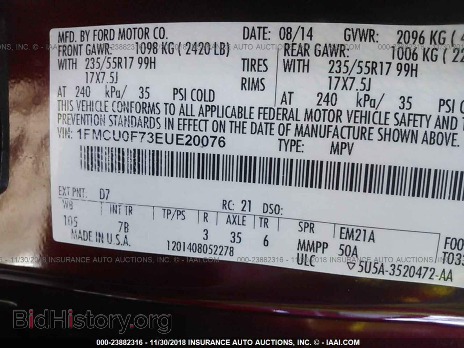2014 FORD ESCAPE - VIN: 1FMCU0F73EUE20076 - Photo 9