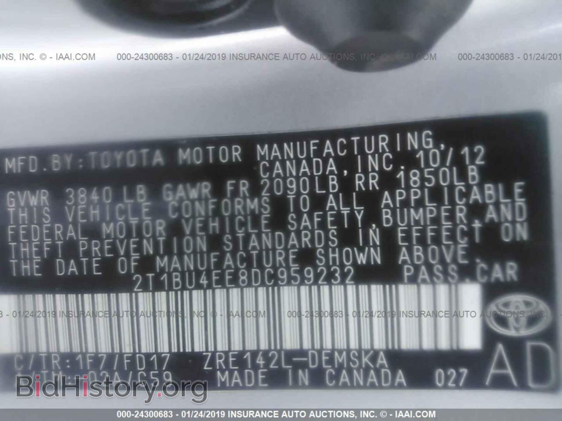 2013 TOYOTA COROLLA - VIN: 2T1BU4EE8DC959232 - Фото 9