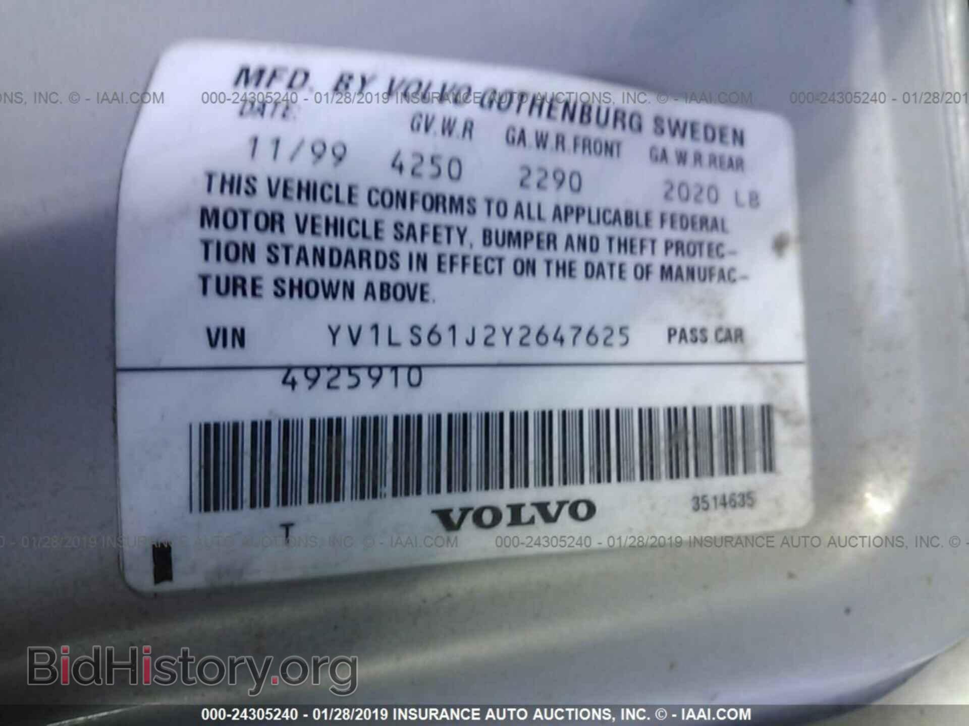 2000 VOLVO S70 - VIN: YV1LS61J2Y2647625 - Фото 9