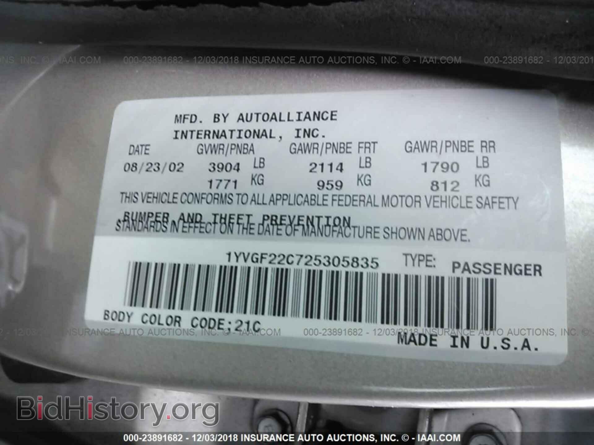 2002 MAZDA 626 - VIN: 1YVGF22C725305835 - Photo 9