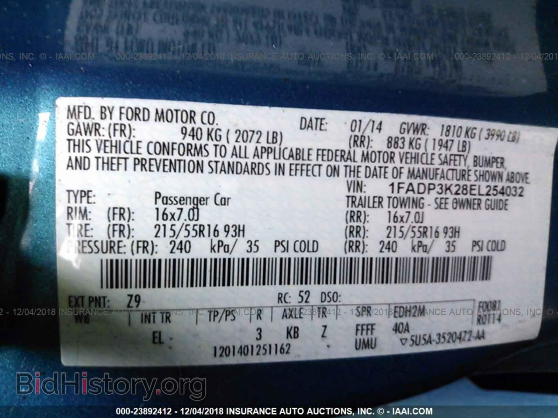 2014 FORD FOCUS - VIN: 1FADP3K28EL254032 - Фото 9