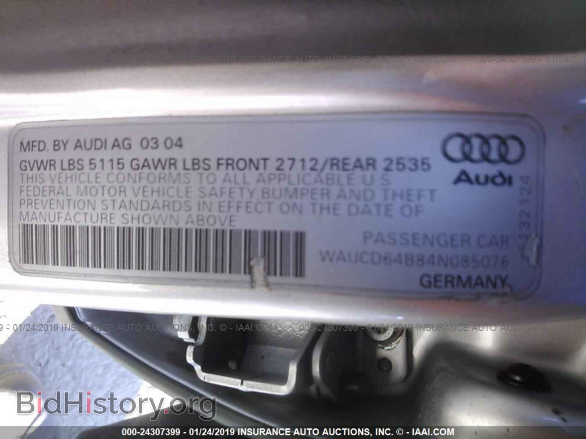 2004 AUDI A6 - VIN: WAUCD64B84N085076 - Фото 9