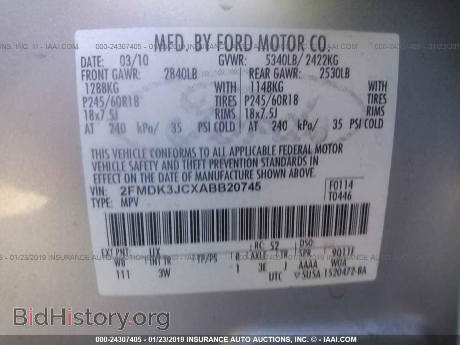 2010 FORD EDGE - VIN: 2FMDK3JCXABB20745 - Photo 9