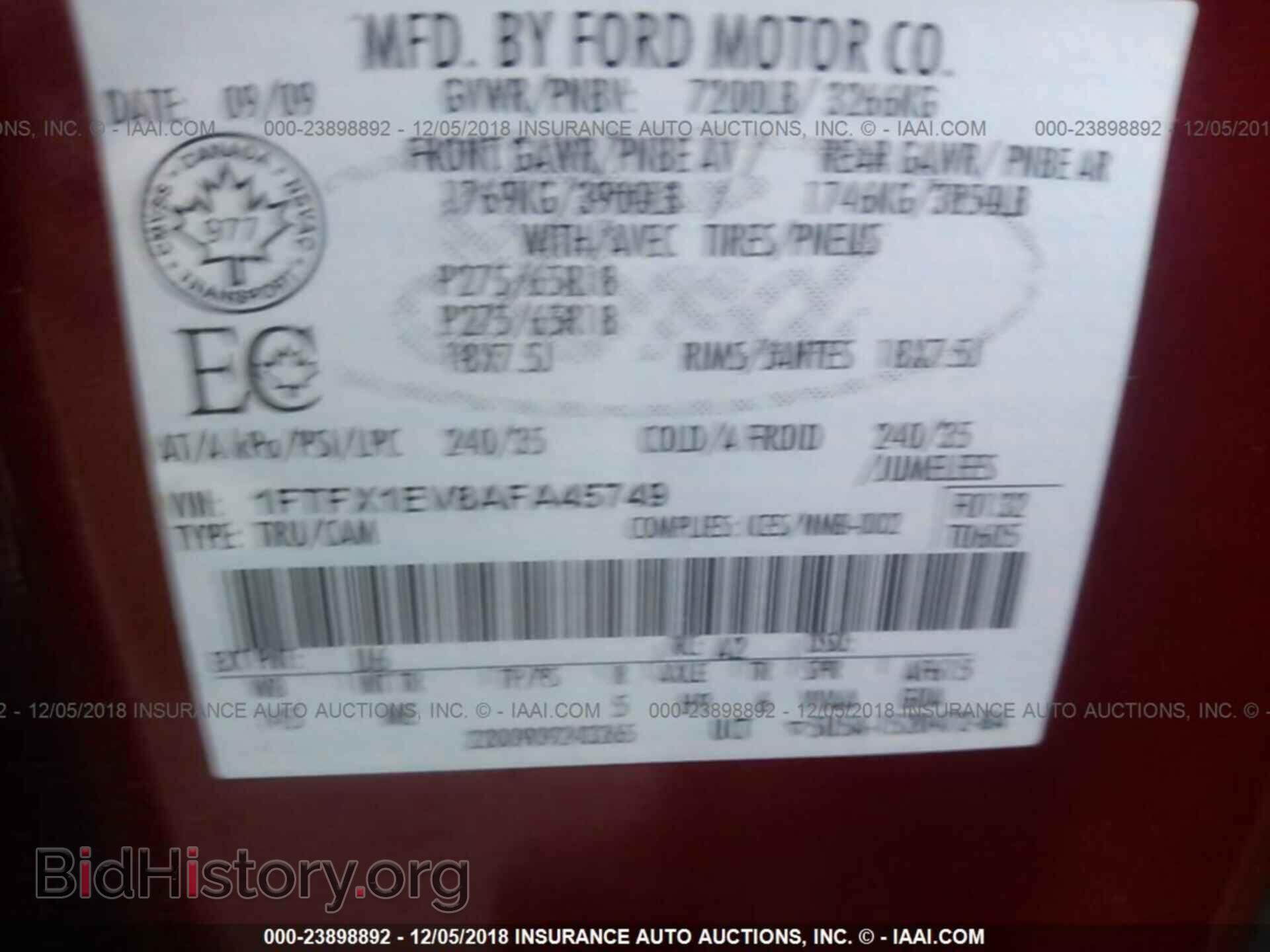 2010 FORD F150 - VIN: 1FTFX1EV8AFA45749 - Фото 9