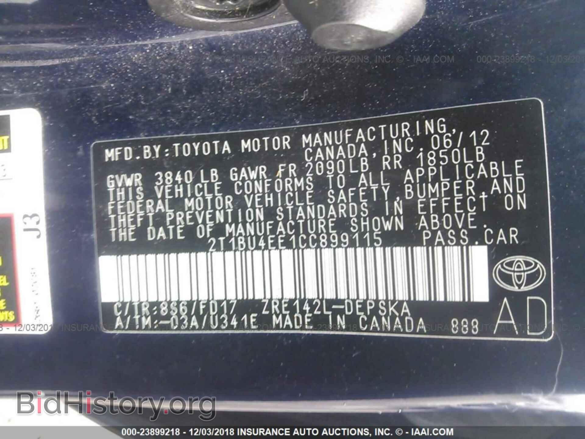 2012 TOYOTA COROLLA - VIN: 2T1BU4EE1CC899115 - Фото 9