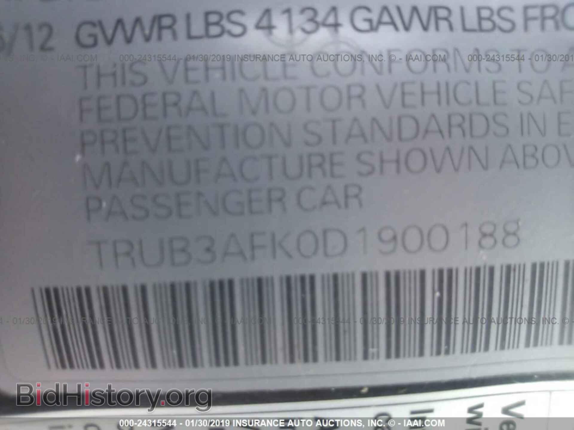 2013 AUDI TT RS - VIN: TRUB3AFK0D1900188 - Фото 9