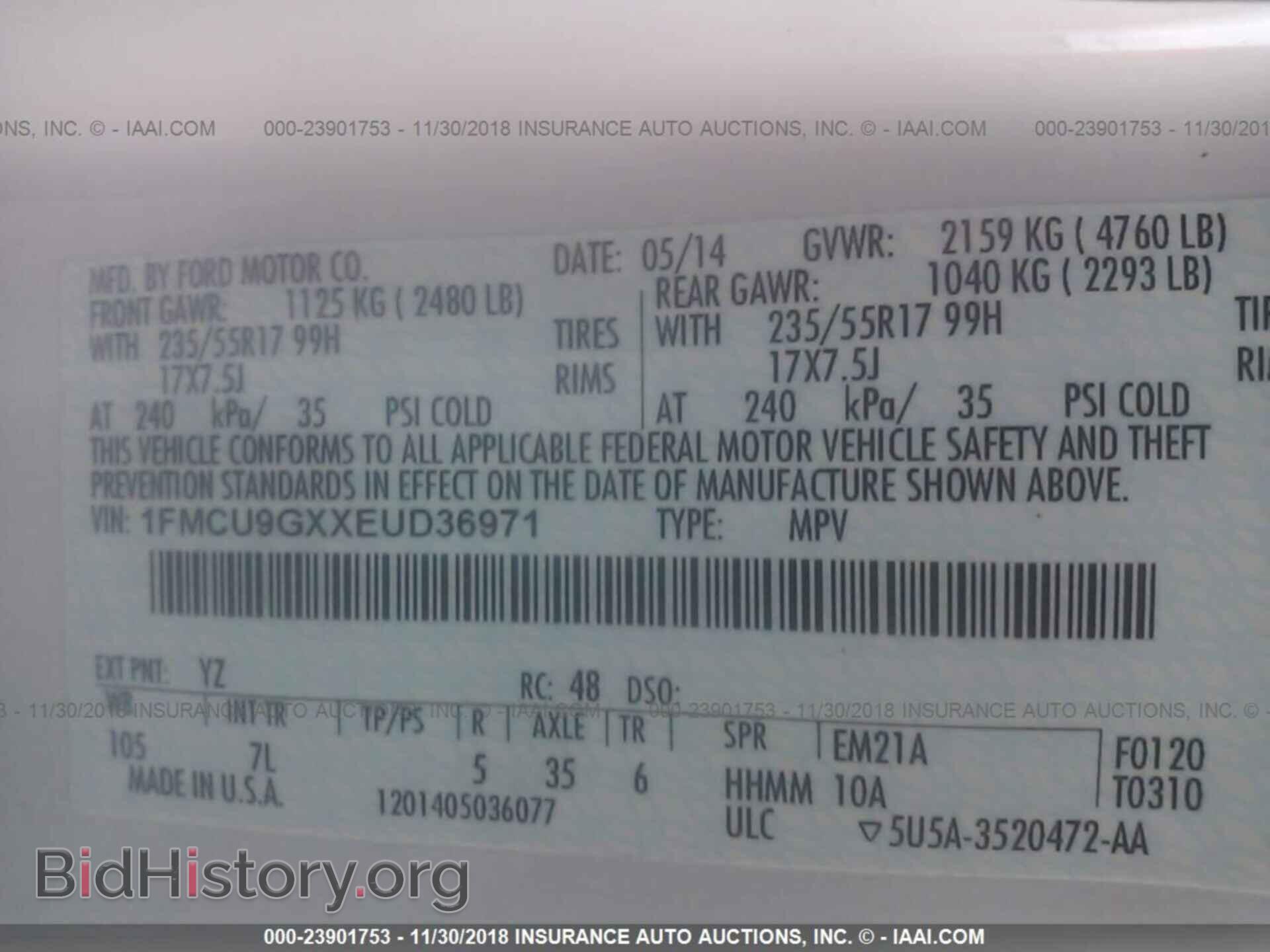 2014 FORD ESCAPE - VIN: 1FMCU9GXXEUD36971 - Фото 9