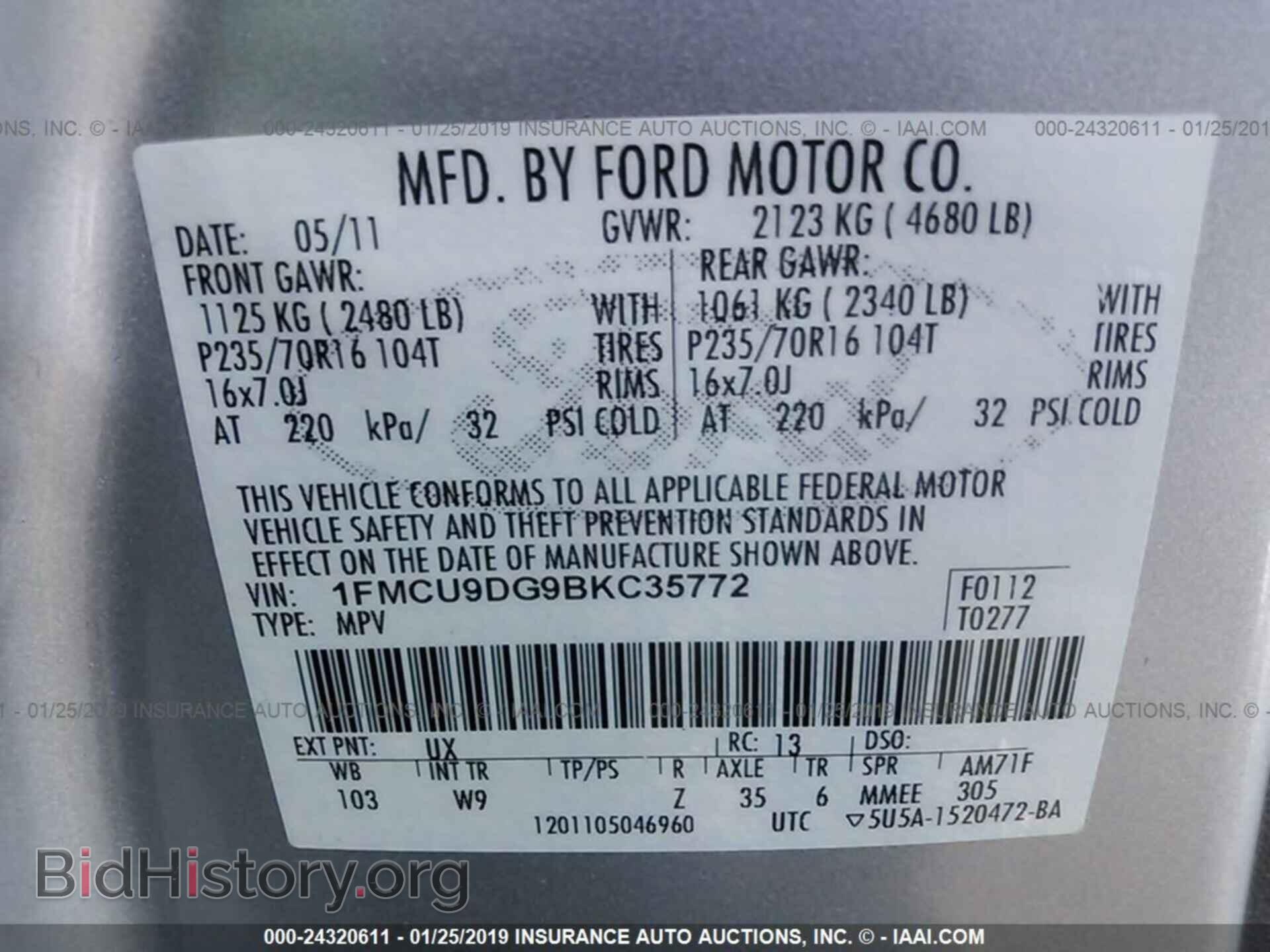 2011 FORD ESCAPE - VIN: 1FMCU9DG9BKC35772 - Фото 9