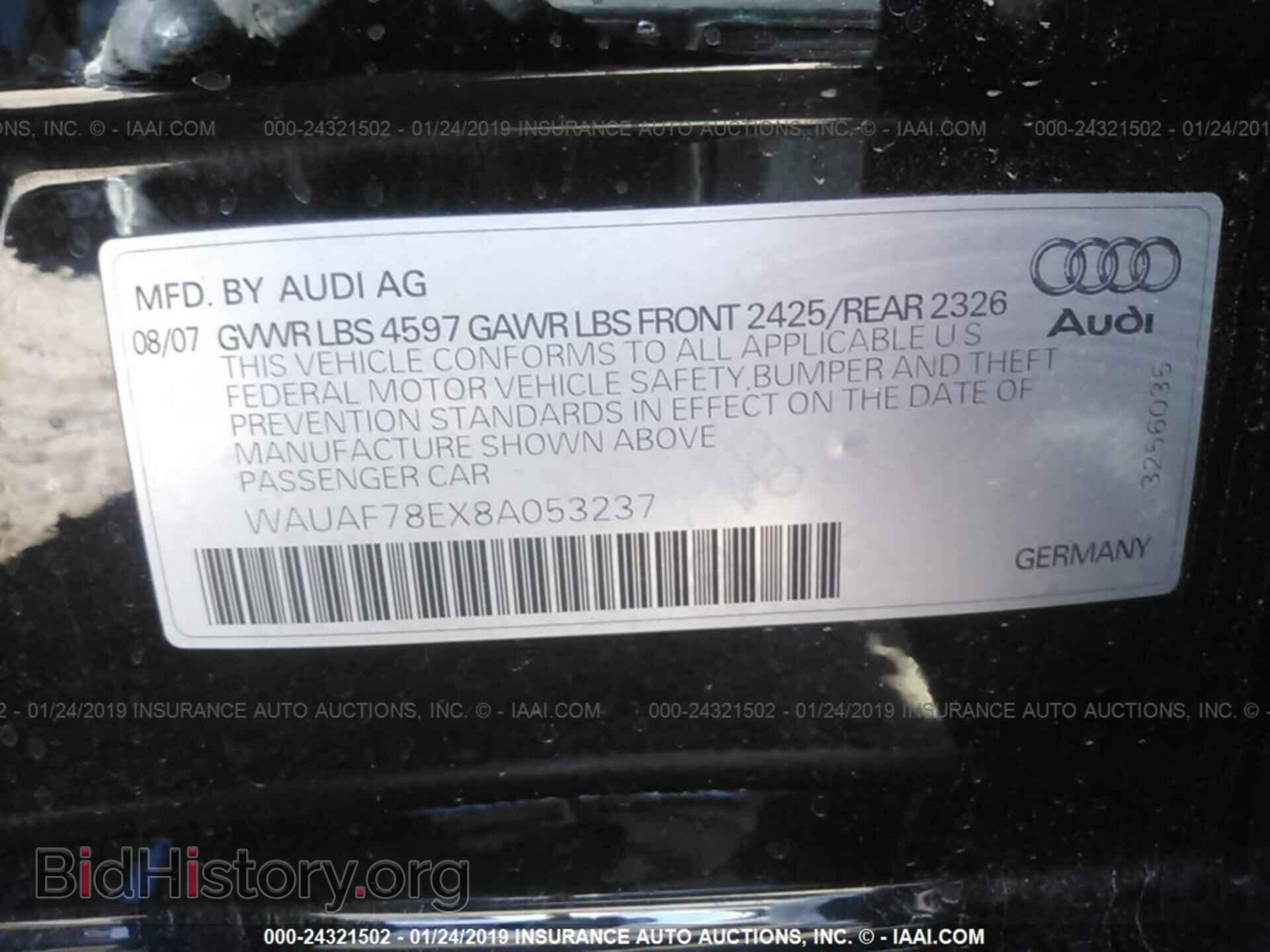 2008 AUDI A4 - VIN: WAUAF78EX8A053237 - Фото 9
