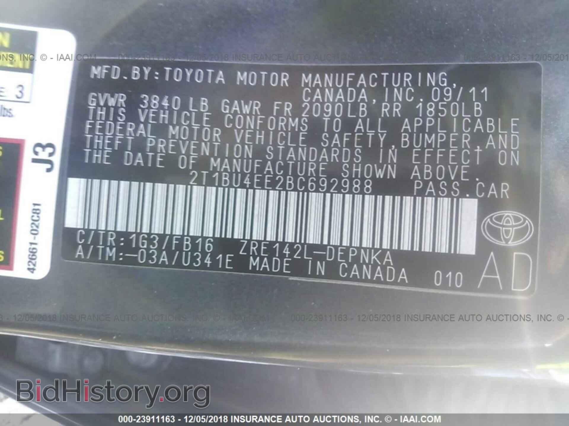 2011 TOYOTA COROLLA - VIN: 2T1BU4EE2BC692988 - Фото 9