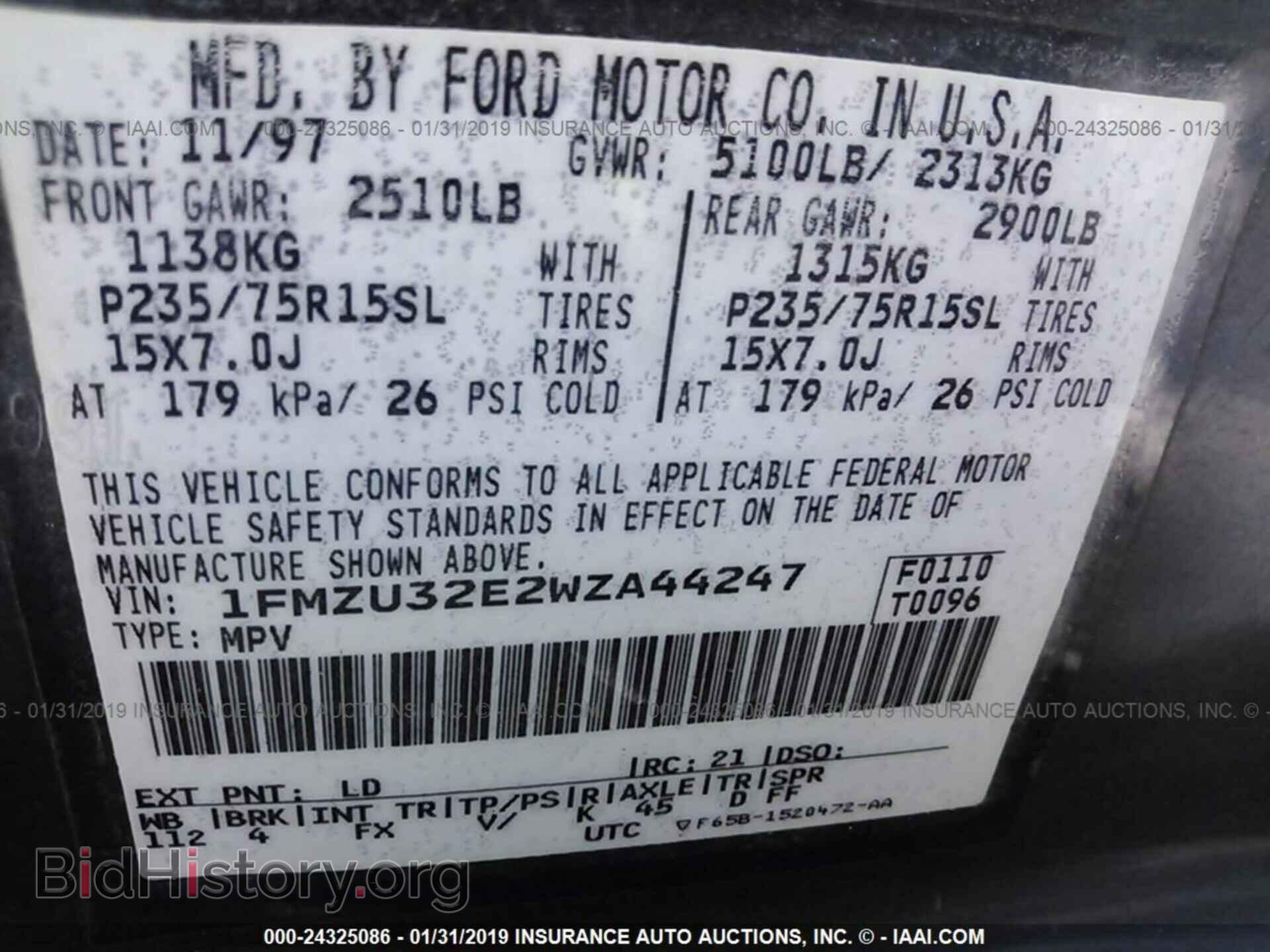 1998 FORD EXPLORER - VIN: 1FMZU32E2WZA44247 - Фото 9