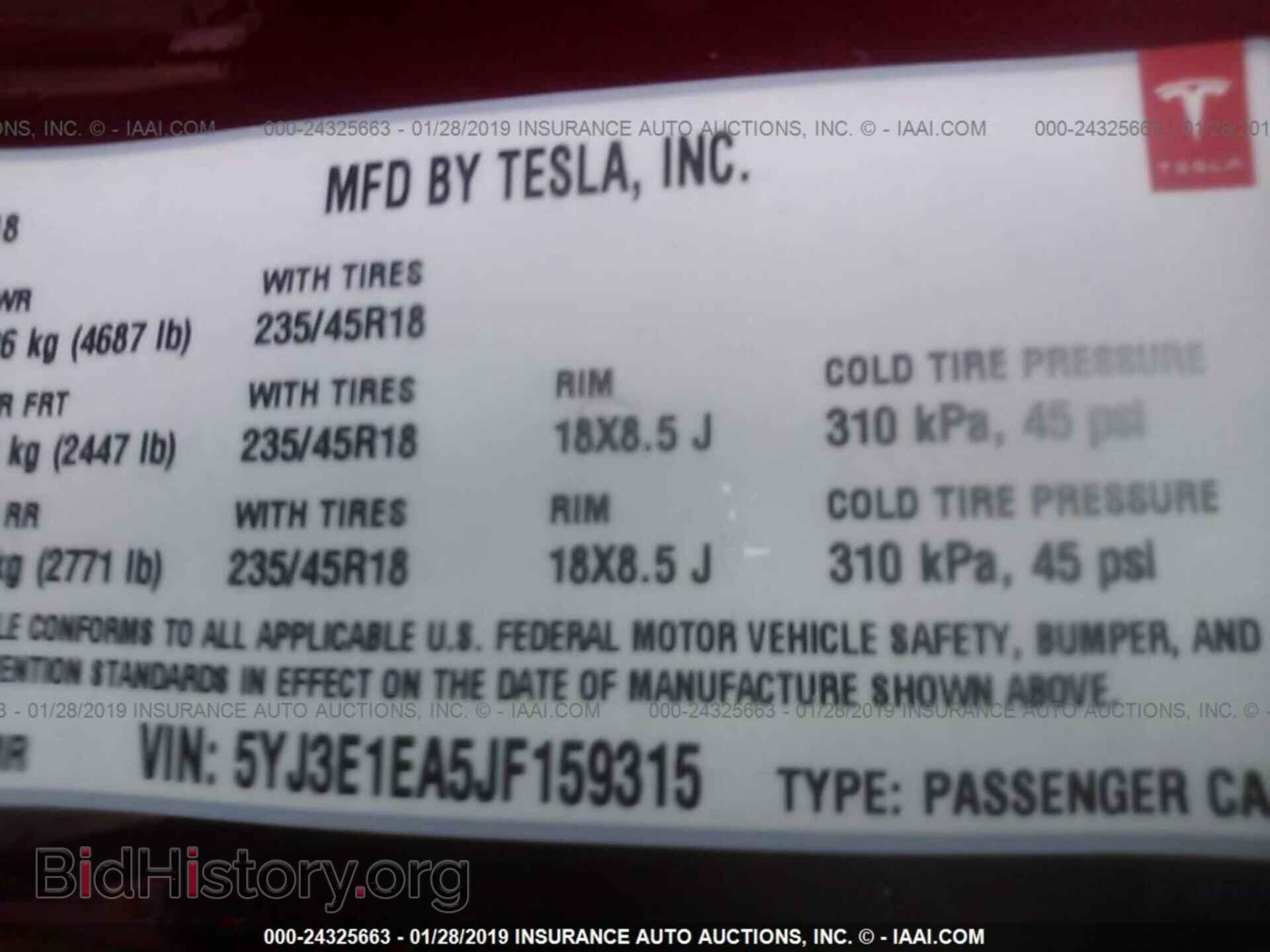 2018 TESLA MODEL 3 - VIN: 5YJ3E1EA5JF159315 - Photo 9