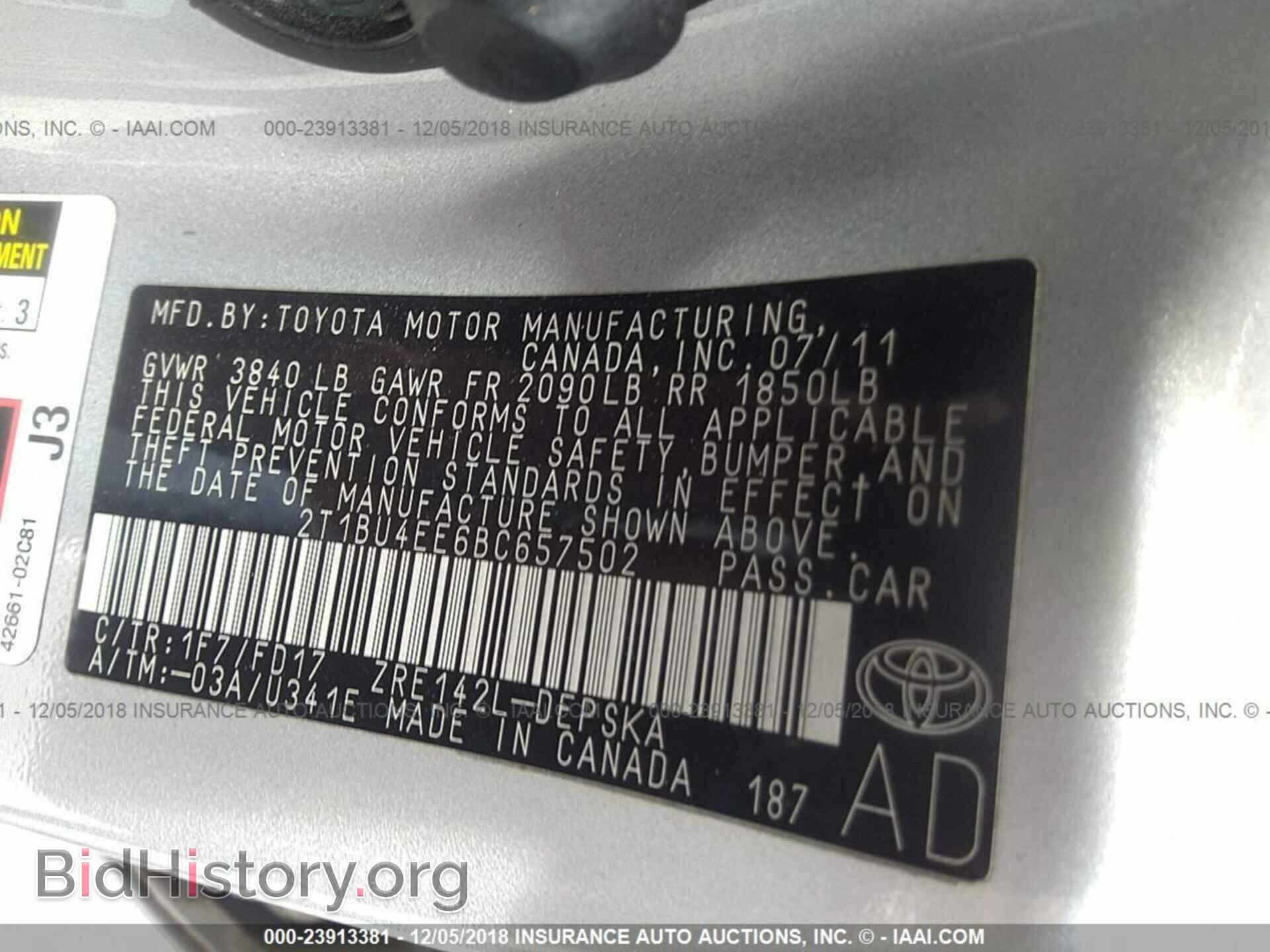 2011 TOYOTA COROLLA - VIN: 2T1BU4EE6BC657502 - Фото 9