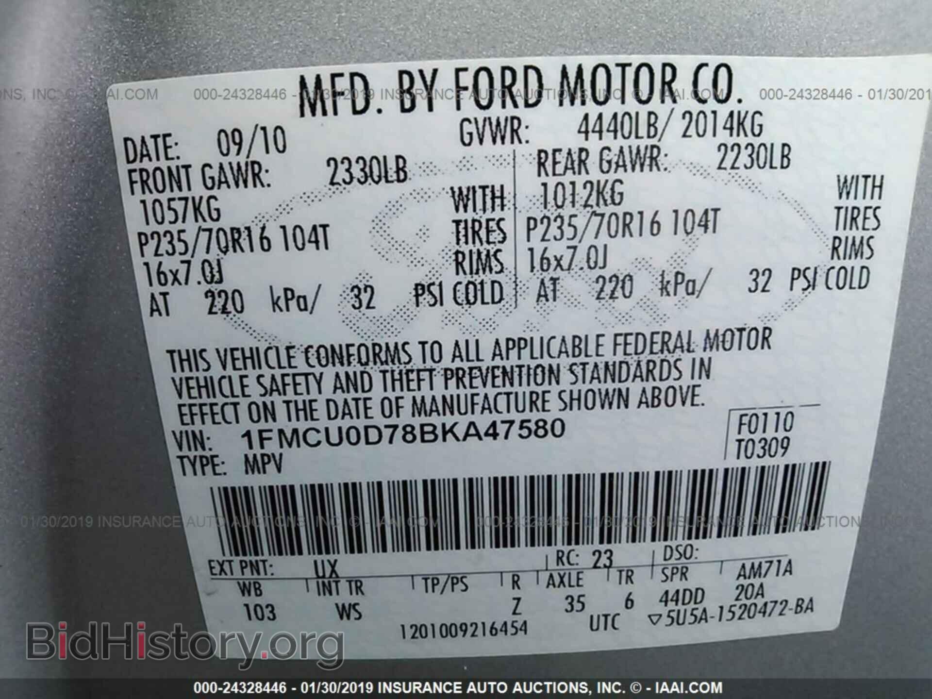 2011 FORD ESCAPE - VIN: 1FMCU0D78BKA47580 - Photo 9