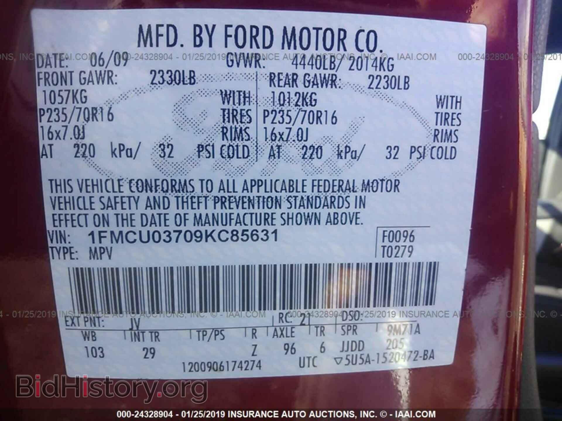 2009 FORD ESCAPE - VIN: 1FMCU03709KC85631 - Photo 9