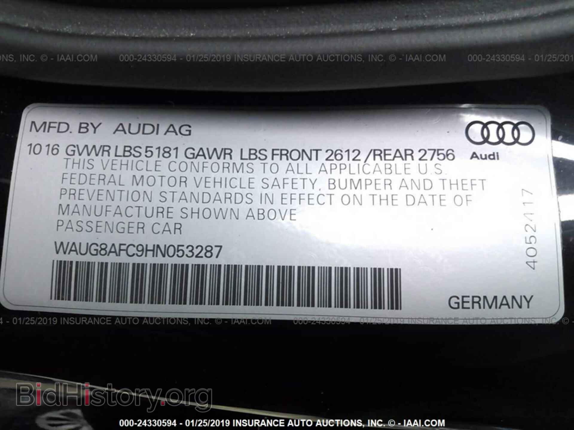 2017 AUDI A6 - VIN: WAUG8AFC9HN053287 - Фото 9