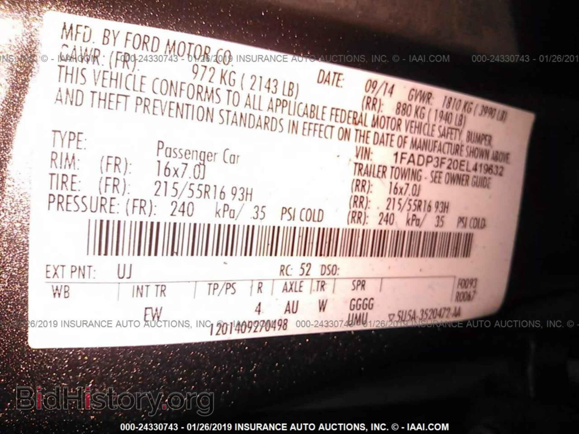 2014 FORD FOCUS - VIN: 1FADP3F20EL419632 - Фото 9