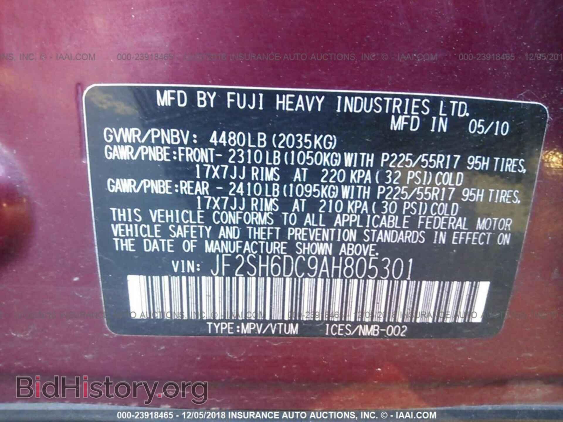 2010 SUBARU FORESTER - VIN: JF2SH6DC9AH805301 - Photo 9