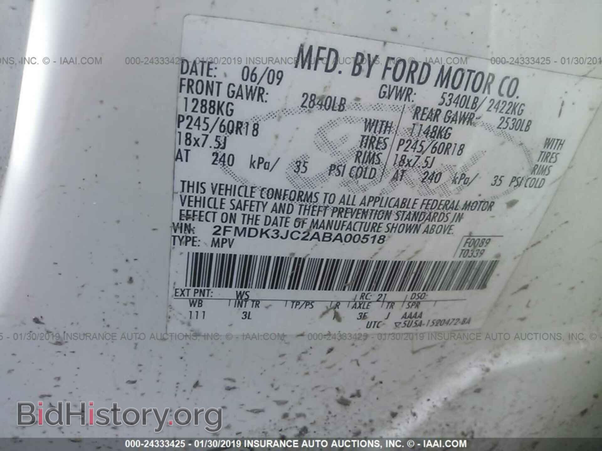 2010 FORD EDGE - VIN: 2FMDK3JC2ABA00518 - Фото 9