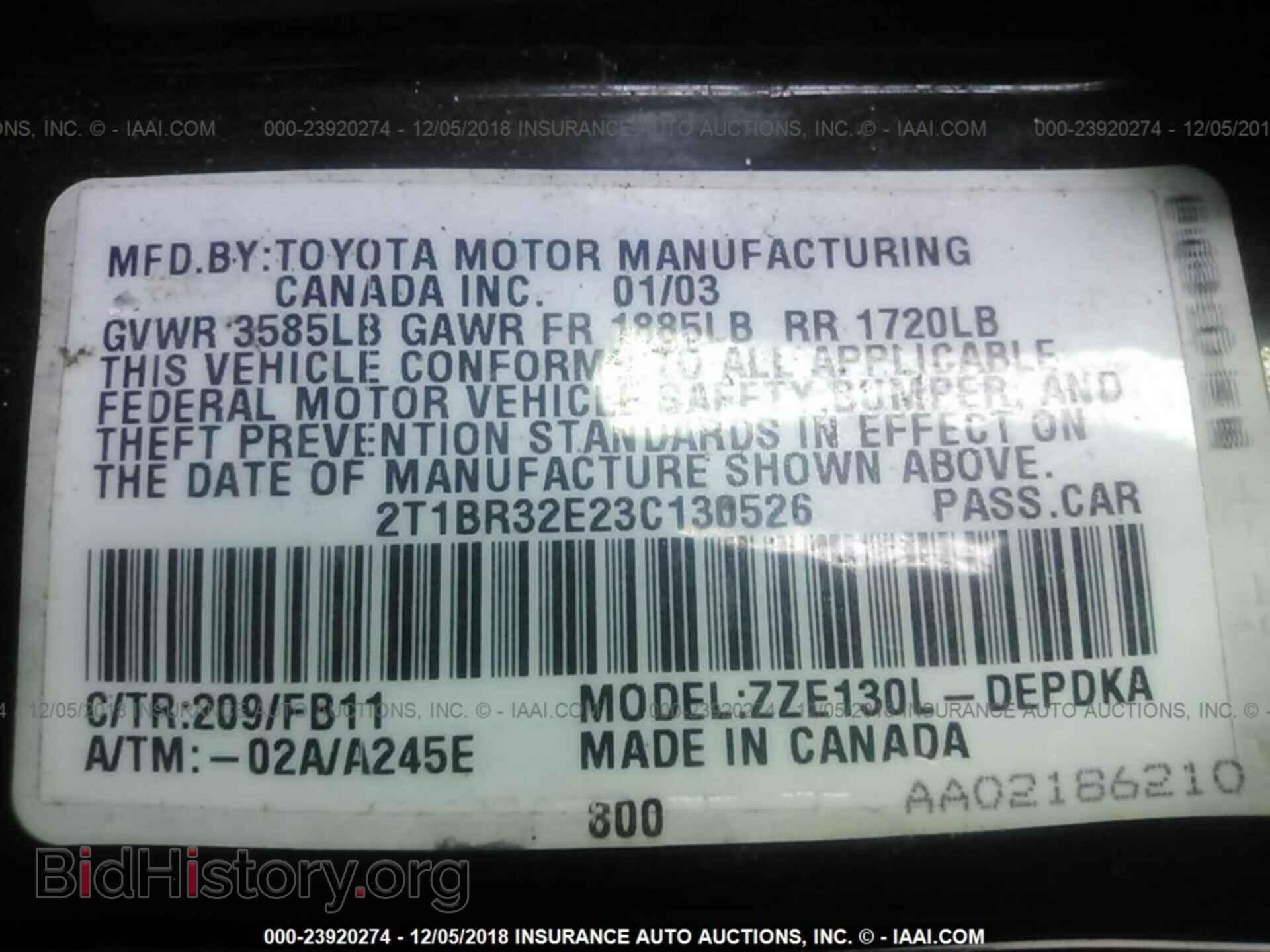 2003 TOYOTA COROLLA - VIN: 2T1BR32E23C130526 - Фото 9